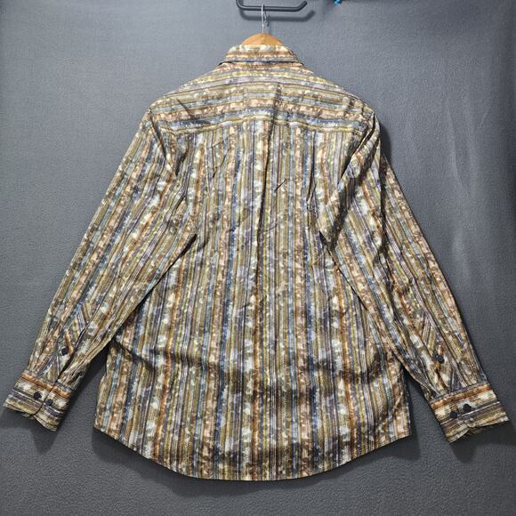 Jhane Barnes Mens Shirt Brown Geometric Classic Fit Long Sleeve Button Up Office - Picture 3 of 8